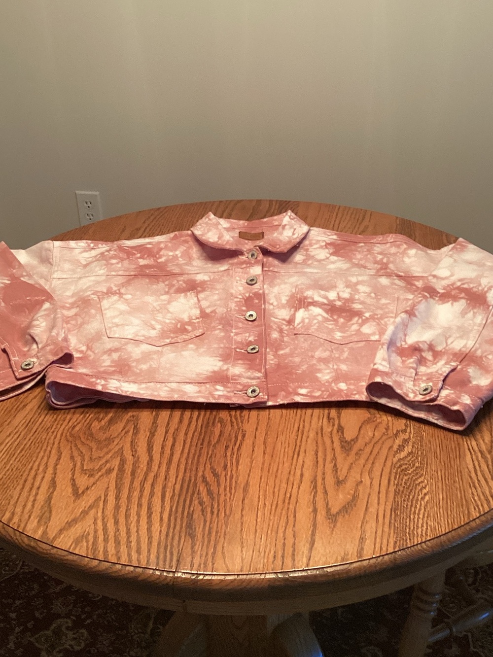 POL Pink and White Tie-Dye Cropped Jacket